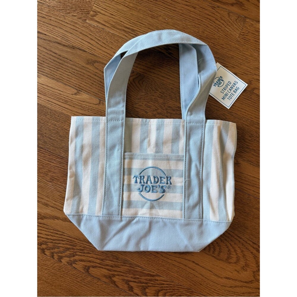 NWT Trader Joe’s Mini Canvas Tote Bags - Pastel Blue Stripe Summer 2026